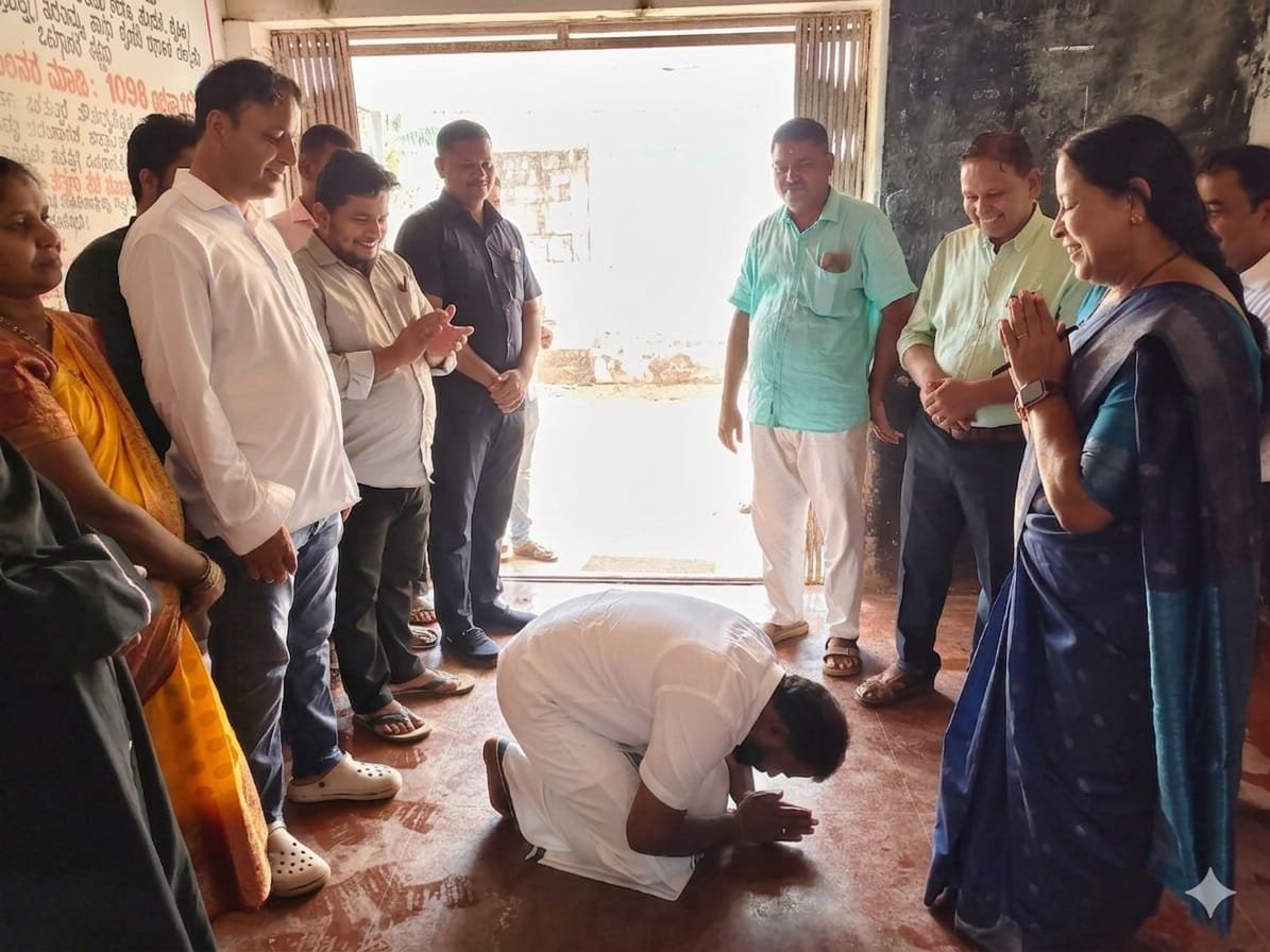 Shiroor school scripts SSLC turnaround, MLA Gururaj Gantihole bows to teacher, hails effort behind success